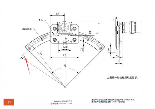 AMS(亞母斯）產品FDK圓弧齒輪導軌的半徑是內圓弧還是外圓弧的半徑？